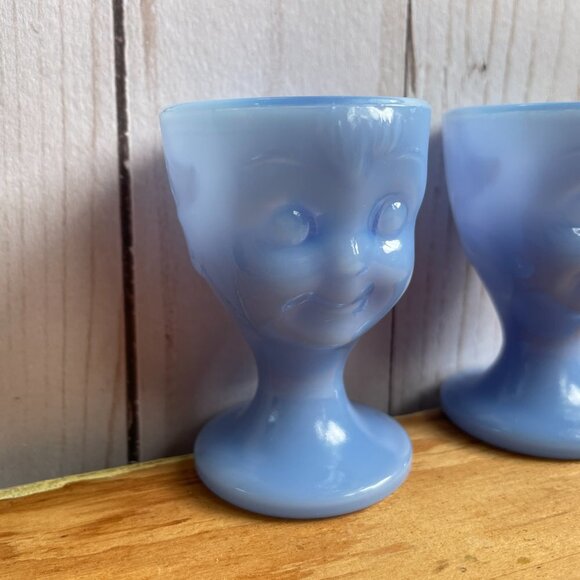 Guernsey Delphite Blue Hummel Child Face Egg Cup Set of 2 NEW Vintage Deadstock - Picture 2 of 10